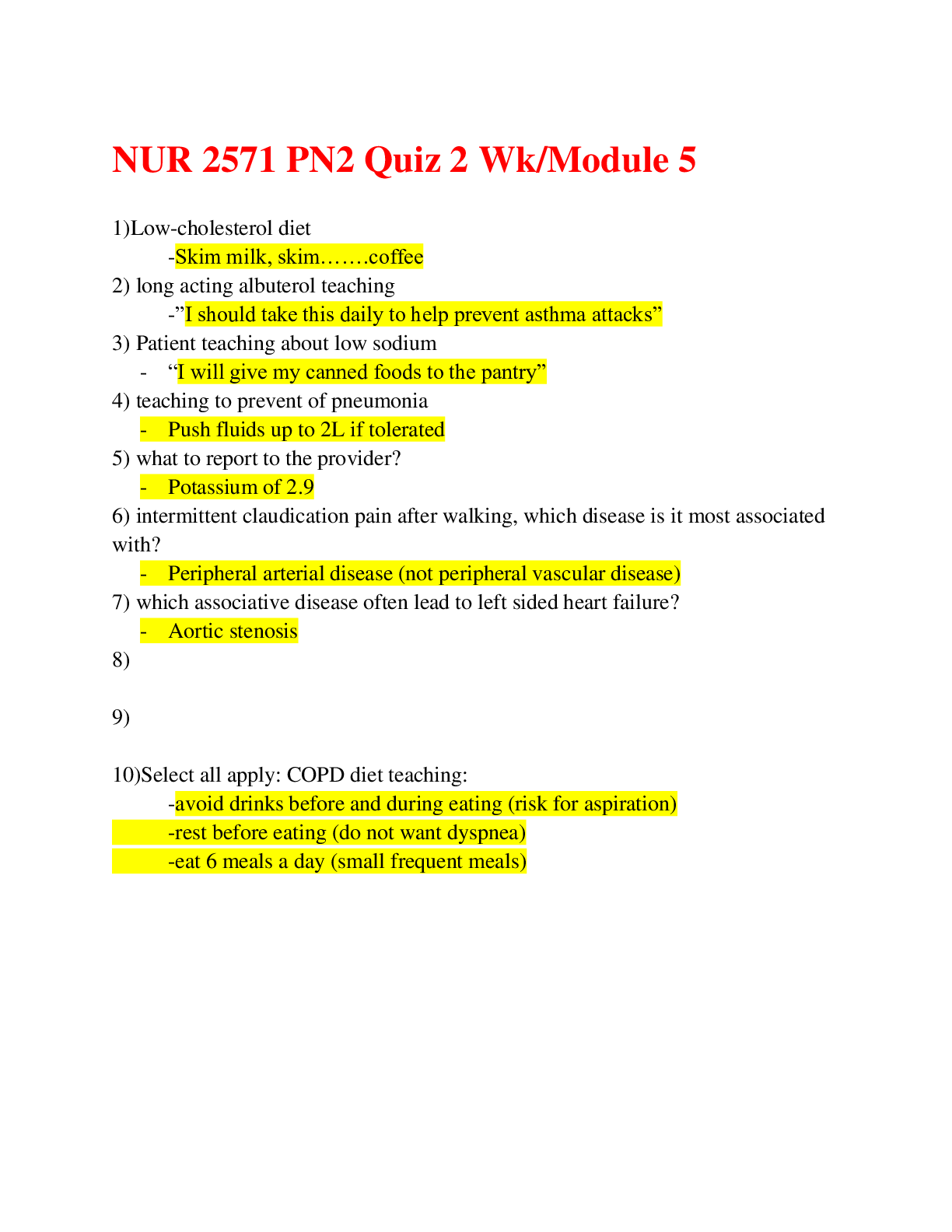 NUR 2571 PN2 Quiz 2 Week 5 With Answers (Correct Answers ) Latest Update